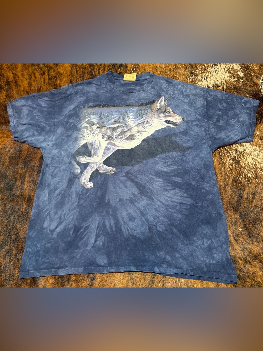 Vintage The Mountain Wolf Blue Tie Die Shirt 1999 Graphic Men’s XXL Gorpcore